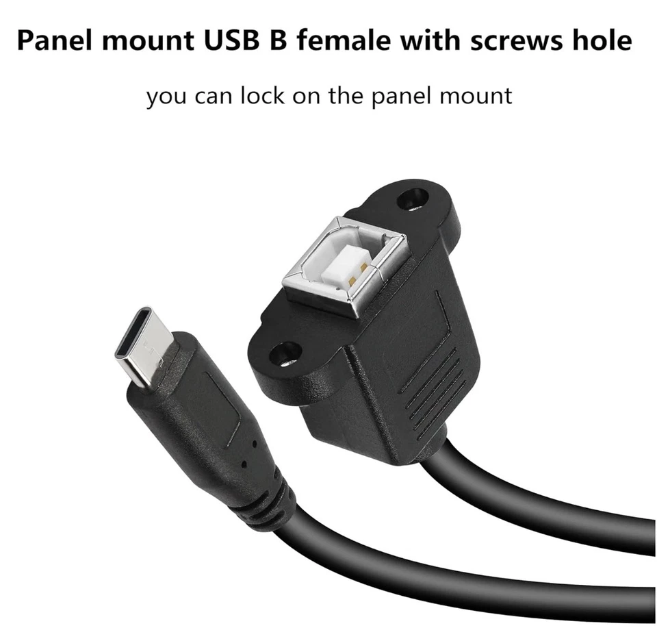 USB C Male to USB B Female Panel Mount Extension Cable 0.5m - Image 3 of 4