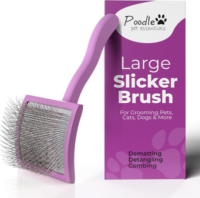 POODLIE Slicker Brush for Dogs - Square Large Brush, Purple 