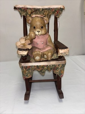 Teddy bear Figurine Rocking Chair Vintage Used Fast Shipping