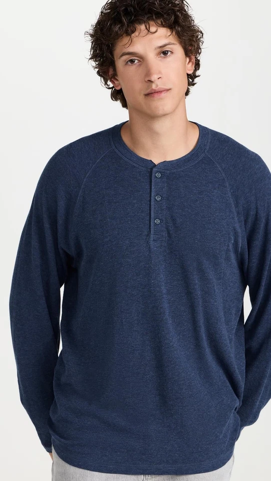 Men's Cloud Long Sleeve Henley, Navy Heather, Blue, L - Image 2 of 4