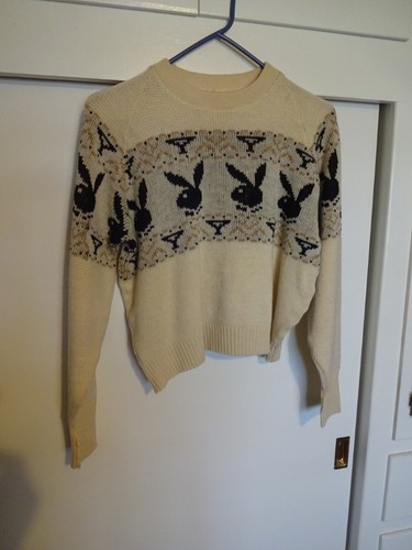VINTAGE ORIGINAL PLAYBOY WHITE SKI SWEATER HUGH HEFNER BUNNY CLUB WITH NO TAGS