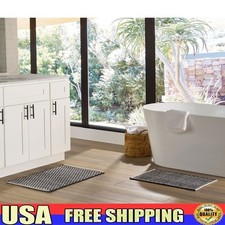 Cotton Diamond Bath Rug Set Handwoven Anti Skid Machine Washable 2 Count New