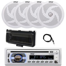 Pyle Marine Bluetooth CD Receiver, 4x 6.5" 240W Speaker, Cover White , Antenna