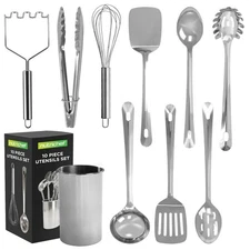 NutriChef 10 Pcs. Stainless Steel Kitchen Utensils Set-Nonstick & Heat Resistant