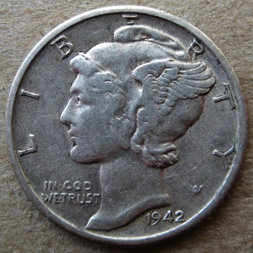 US 1942-S MERCURY 90% SILVER DIME COIN (KM# 140)