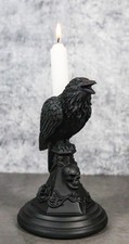 Gothic Poe Raven Crow Black Rose Skull Tombstone Tea Light Votive Candle Holder
