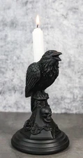 Gothic Poe Raven Crow Black Rose Skull Tombstone Tea Light Votive Candle Holder