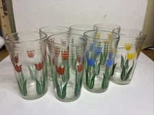 Set of 7 Vintage 1950s Kraft Cheese Swanky Swig Tulip Glasses Red, Yellow, Blue