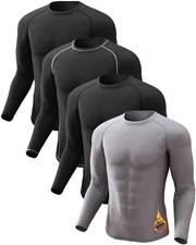 4 Pack Men's Thermal Shirt Long Sleeve Fleece Lined Tops Base Layer Long John...