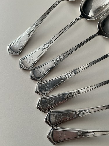 6 (+1) Art Nouveau Tablespoons August Wellner & Söhne, 90 Silver Overlay, Monogram - Picture 6 of 19