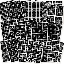 ChurlChurl 575pcs Temporary Tattoo Stencils, 20 Sheets Henna A4, Black