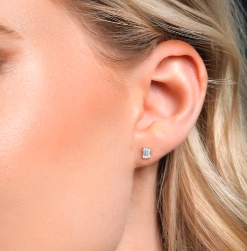 1.50 Ct Emerald Cut Lab Grown Diamond Dainty Stud Earrings In 10K Yellow Gold - Image 3 of 4