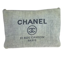 Chanel Canvas Deauville Clutch Bag Women Grey One Size