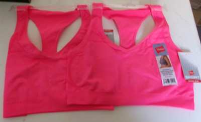 Two Hanes Racer back Sport bras Size 2XL Razzle Pink Medium support wire free