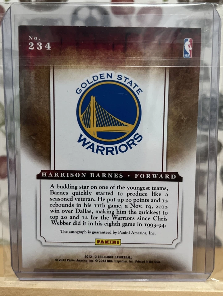 2012-13 Panini Brilliance - Harrison Barnes #234 亲笔签名/25 — 第 4/4 张图片