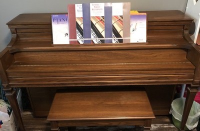 Story & Clark Antique Upright 40 Piano & Seat W/Walnut Finish, Music Books Incl.