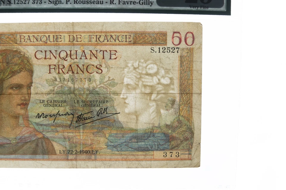 1937-1940 French Fifty Francs VF-25 PMG Banque de France 50F Very Fine P#85b - Image 3 of 3