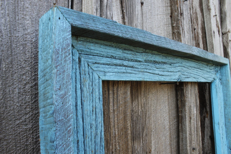 Vinatge Aqua (Todos los Tamaños)-El Loft Antiguo Hecho a Mano 3.75" Marco de Madera de Granero Foto 4 de 4