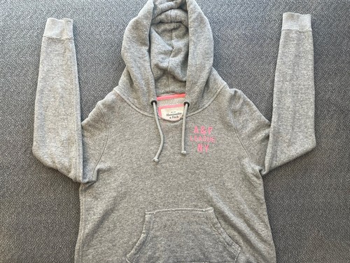 Abercrombie & Fitch Ladies Small Gray Soft Hoodie Pink Letters - Picture 2 of 6