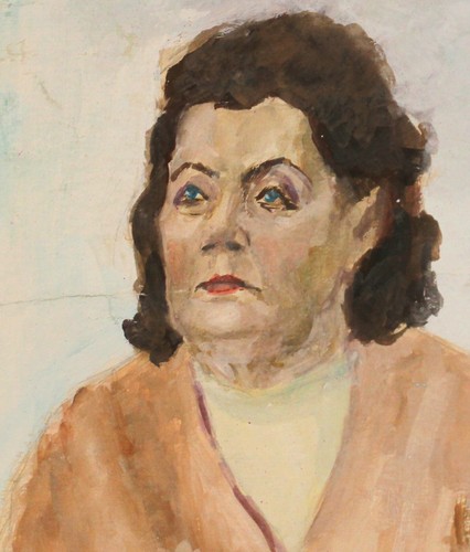 Pintura gouache original vintage retrato mujer - Imagen 7 de 15