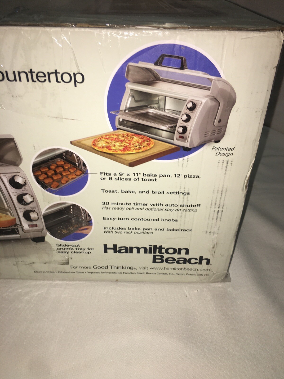 Hamilton Beach Toaster Oven Roll Top Door Easy Access Open Box Model