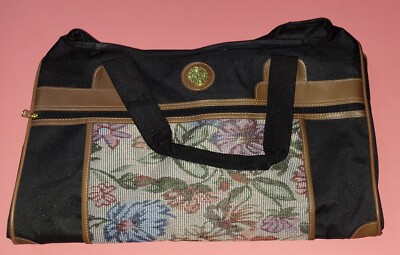 Luigi Rossi Duffle Tote Bag 12''×19'' Zip Closure Black And Floral New