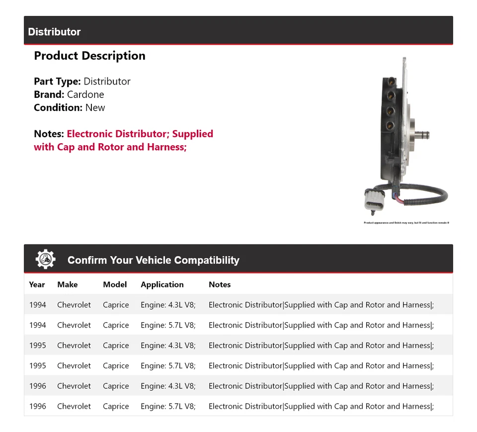Chevrolet Caprice 1994-1996 distribuidor Cardone 1995 Foto 2 de 4
