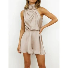 Commense Ruched Satin Jumpsuit Romper Size Small