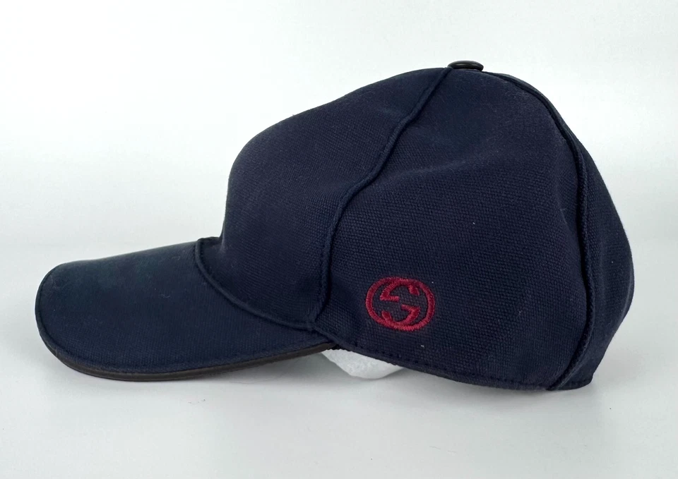 Gucci Auth Unisex Red GG Web Navy Sz Small S 57 Cotton Baseball Cap Hat Runway - Image 4 of 4