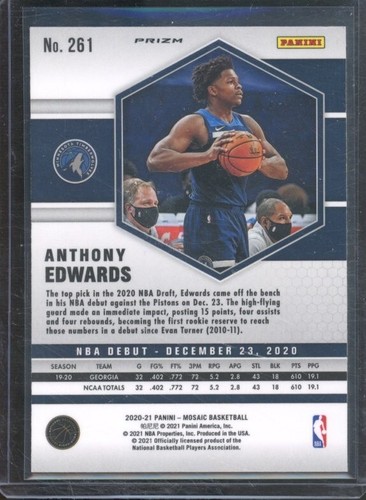 2020-21 Panini Mosaic ANTHONY EDWARDS #261 RC Rookie Gold Wave NBA Debut SP - Bild 2 von 2