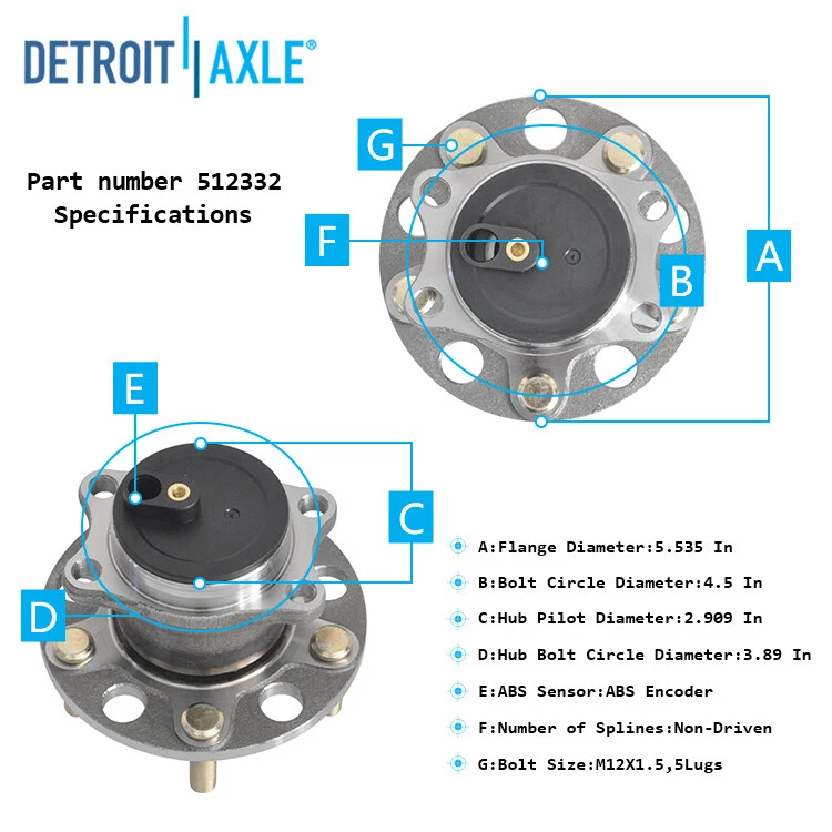 Kit de buje de cojinete de rueda delantera trasera para Chrysler Sebring 2007 2008 2009 2010 Foto 4 de 4