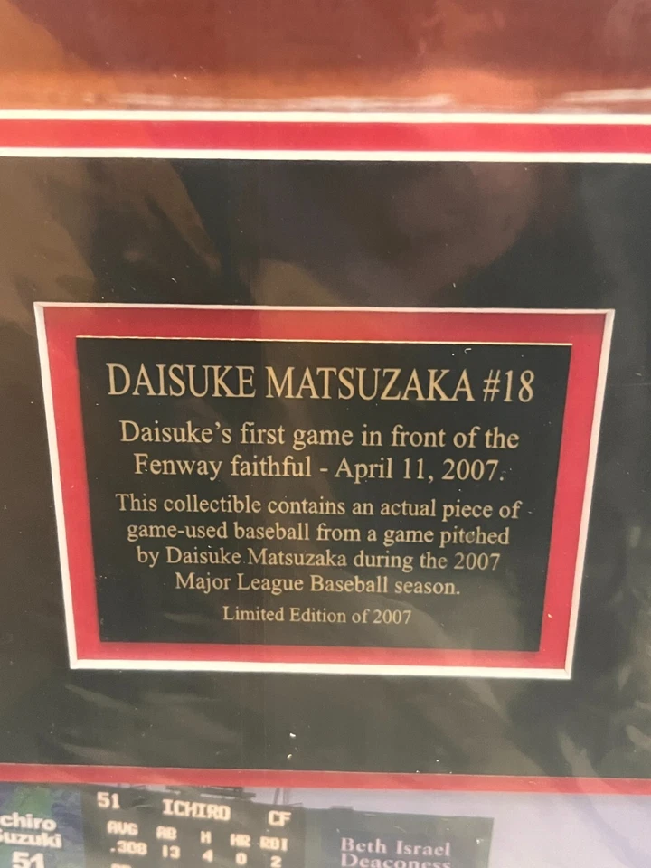 Pelota usada Mounted Memories Red Sox Daisuke Matsuzaka juego #RD/2007 NUEVA AA M4 Foto 4 de 4