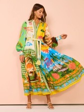 Women's Boho Maxi Long Sleeve Linen Dress Summer Party Cocktail Beach Sundress