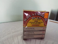 3 AMPEX PLUS SERIES 90 MINUTE BLANK CASSETTE WITH HOLDER NEW OLD STOCK- SEALED-