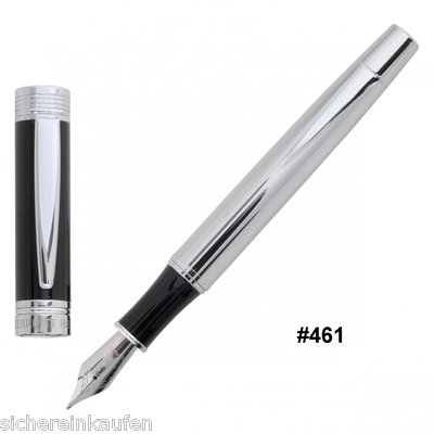 Cerruti 1881: Edler Füllfederhalter Füller #461 silbern-schwarz + Box,1x Patrone