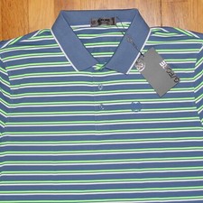 G/FORE Perforated Stripe Banded Golf Polo Shirt Mens L Slate Blue G4MF23K003 G4