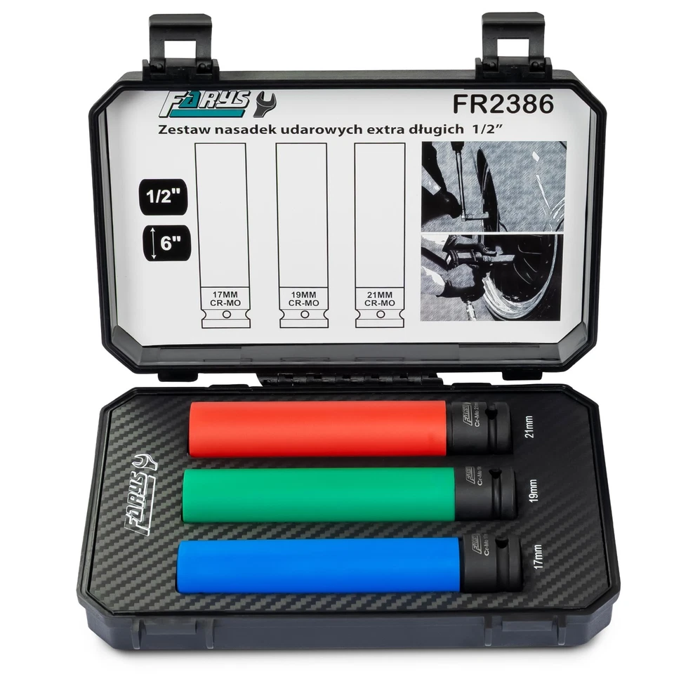 150mm LANG 3-tlg Alufelgen Steckschlüssel 1/2 Kraft Nuss Schonnuss  17/ 19/21mm - Bild 2 von 4