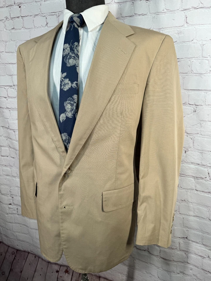 HASPEL Mens Brown Khaki Cotton Classic Pleated 2pc Suit 40R Jacket 35x30 Pant - Image 3 of 4