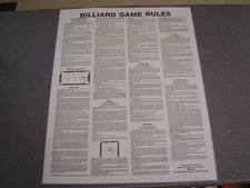 2 Billiards BCA Rules & Reg Non-Laminated Posters.7 Pool Games.LARGE 17.5 X 22.5