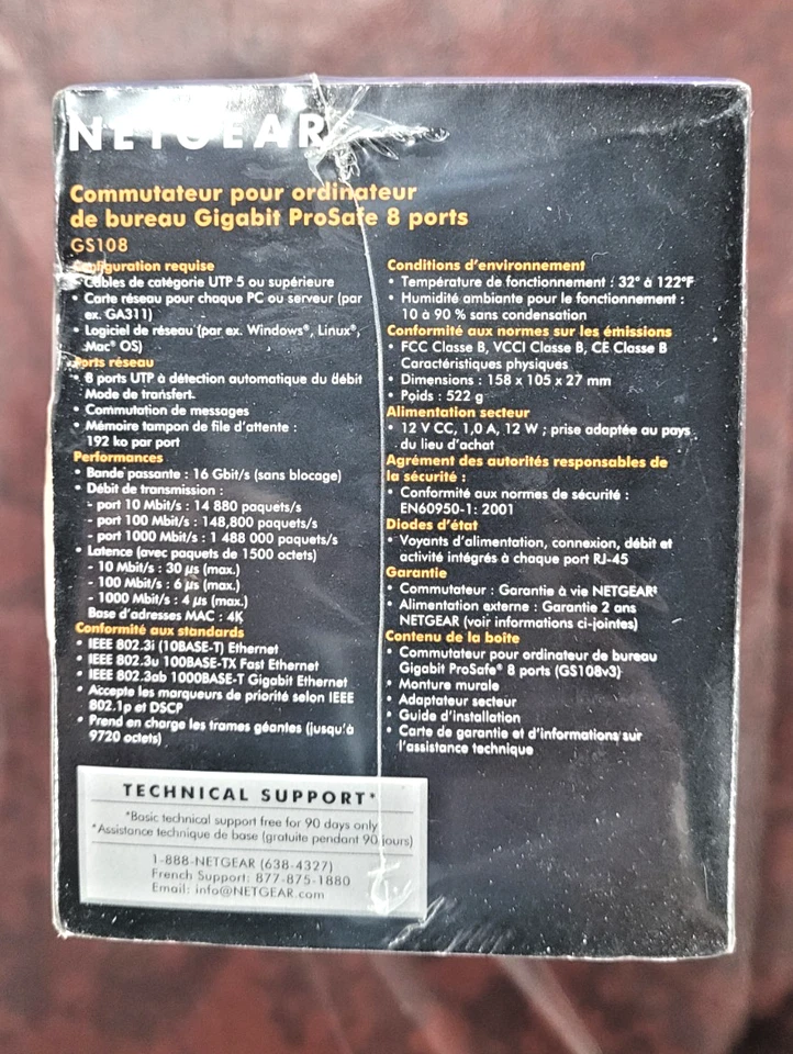 NETGEAR Prosafe 8 Port Gigabit Switch GS108 10/100/1000 Mbps NIB - Image 4 of 4