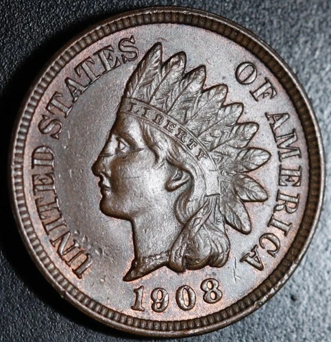 1908 INDIAN HEAD CENT - AU UNC - With HINTS OF MINT LUSTER!