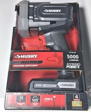 Husky Rechargeable Spotlight 5000 Lumens Hybrid Power Swivel Head Hook USB-C