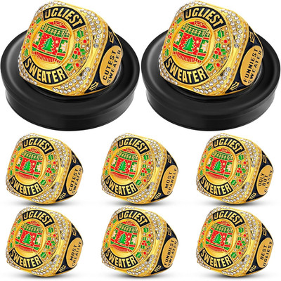 6Pcs Ugly Christmas Sweater Championship Trophy Ring Ugly Sweater Costume Contes