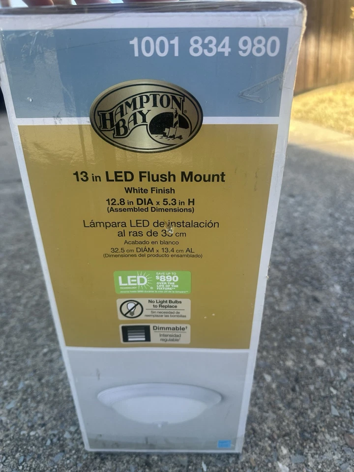 Lámpara de montaje empotrado Hampton Bay blanco cepillado 13" vidrio esmerilado remolino Foto 4 de 4