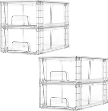 Vtopmart 4 Pack Stackable Storage Drawers,Clear Acrylic Drawer Organizers with H