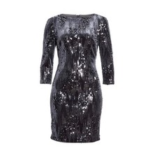 Eliza J Velvet Sequin 3/4 Sleeve Women's Mini Length Sheath Dress 10 Grey