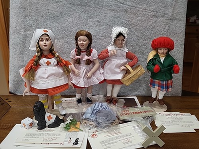 #ad 4 Norman Rockwell Porcelain Character Dols 3 Are In Original Box w Accessories $32.00