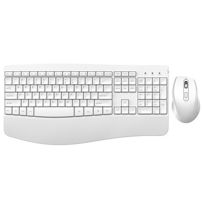 Ergonomic Keyboard Mouse Combo Full Size Cordless Palm Rest White 1 PC