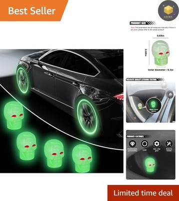 Stylish Glow-in-the-Dark Skull Valve Caps - 4PCS for Enhanced Night Visibility