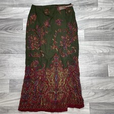 Vintage Ralph Lauren Wrap Maxi Skirt Womens Size 4 Leather Accent Green Red
